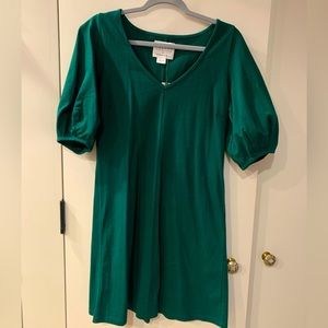 NWT Anthropologie Velvet Graham & Spencer Green Puff Sleeve Cotton Mini Dress S